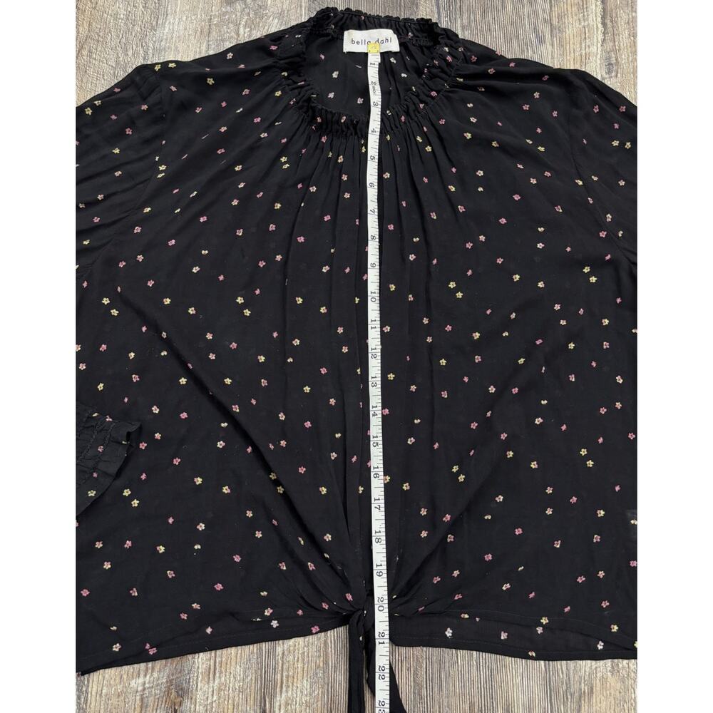 Bella Dahl Black Floral Tie Front Smocked Neck Blouse Rayon Top Womens Large L‎ - Picture 9 of 9